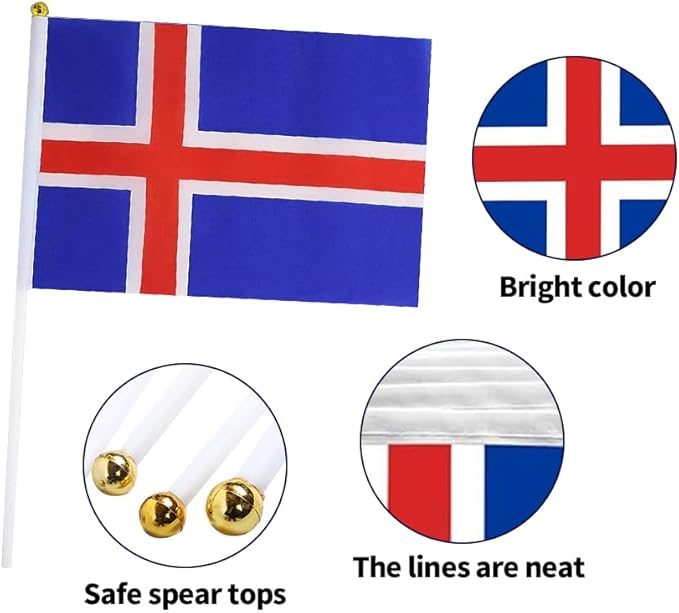 20 Pack Small Iceland Flags on Stick Mini Handheld Icelanders Flag for Parades, Independence Day and Patriotic Events 5x8 Inch Durable Weather-Resistant Flags with 12 Inch Sticks(Iceland)