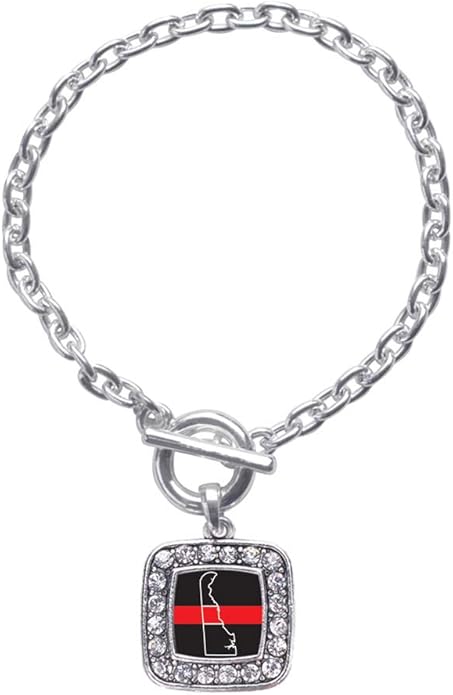 Inspired Silver - Silver Square Charm Toggle Bracelet with Cubic Zirconia Jewelry