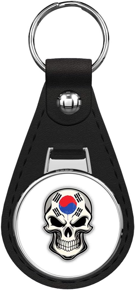 Glover Trading South Korea Flag Skull Black Leather Key Chain Keychain Silver Ring