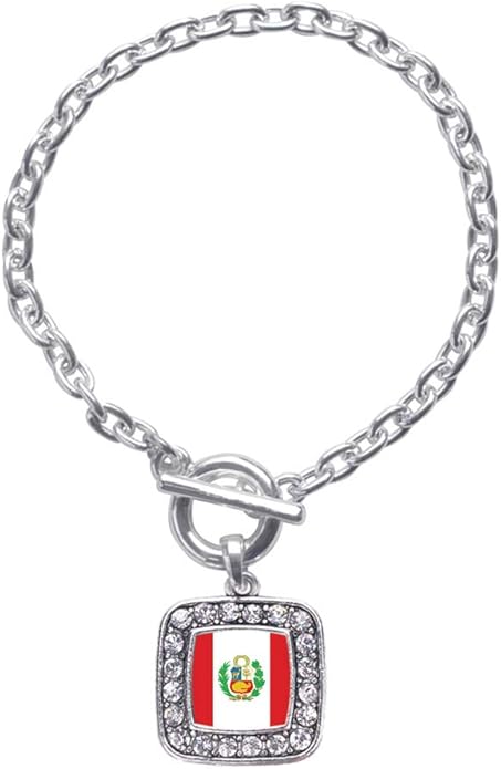 Inspired Silver - Silver Square Charm Toggle Bracelet with Cubic Zirconia Jewelry