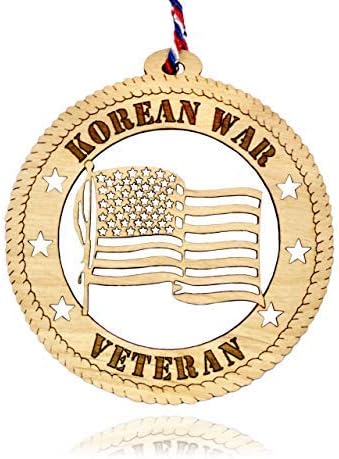 Jolette Designs Korean War Veteran Gifts - USA-Made, Natural Wood Military Gift Ornament for US Korea War Veterans - Patriotic American US Flag Decorations Ornaments for Car Mirror and Christmas Tree