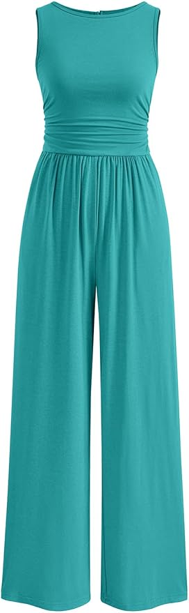 PRETTYGARDEN One Piece Jumpsuits for Women Dressy Casual Sleeveless Crewneck Wide Leg Rompers Jumpers Vacation Summer Outfits