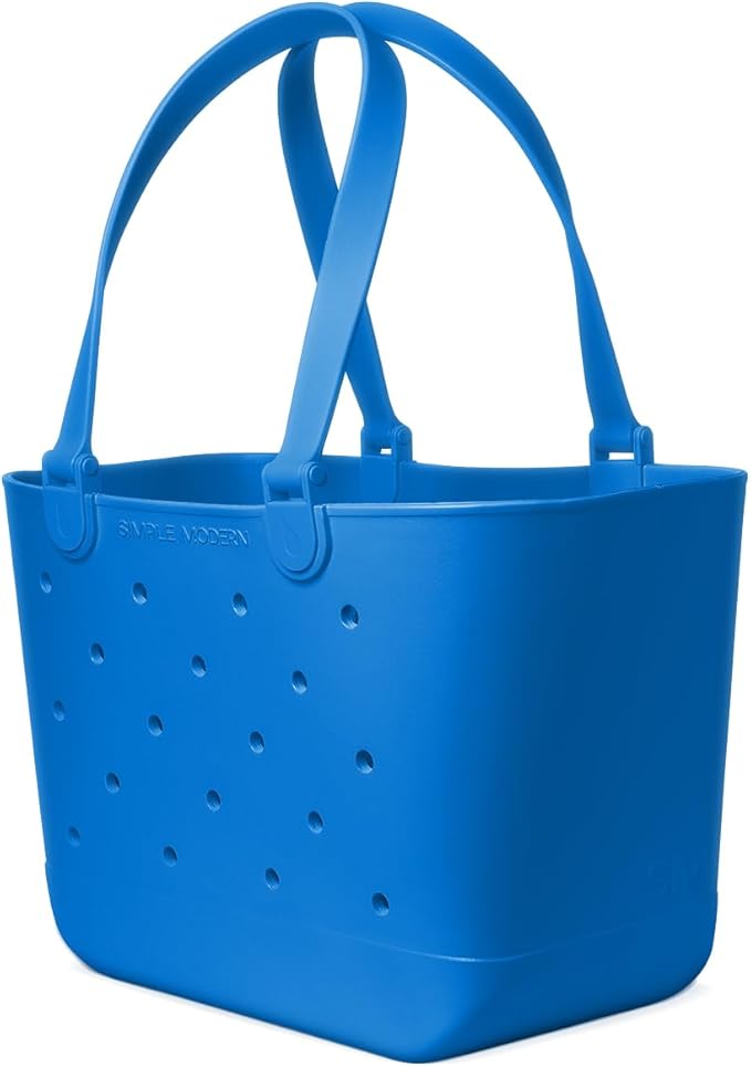 Simple Modern Large Beach Bag | Waterproof Getaway Rubber Tote with Zipper Pocket for Travel, Pool, Boat, Groceries, Sports | Supersonic Blue