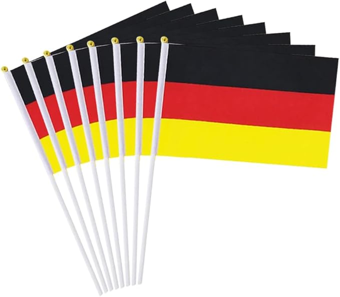 20 Pack Small Germany Flags on Stick Mini Handheld German Flag for Parades, Independence Day and Patriotic Events 5x8 Inch Durable Weather-Resistant Flags with 12 Inch Sticks(Germany)