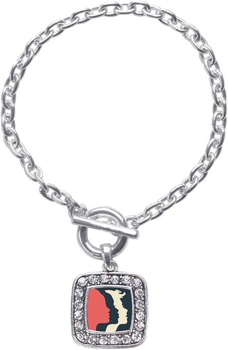 Inspired Silver - Silver Square Charm Toggle Bracelet with Cubic Zirconia Jewelry