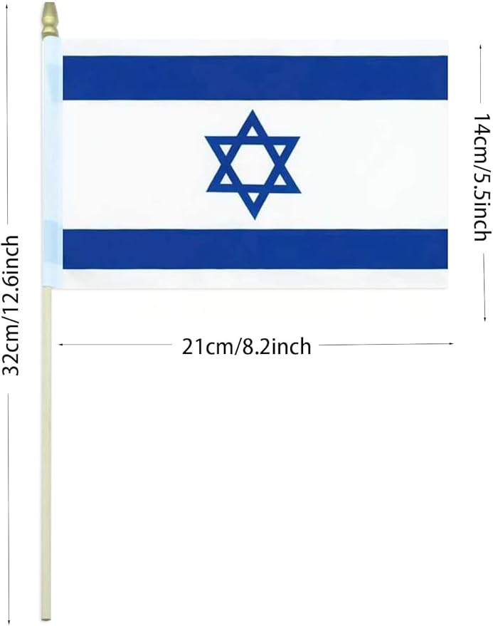 GSYLPFT 12 Pack Israel Flags on Sticks Israeli Small Mini Hand Held Flags for Office Classroom Holiday Party Decorations