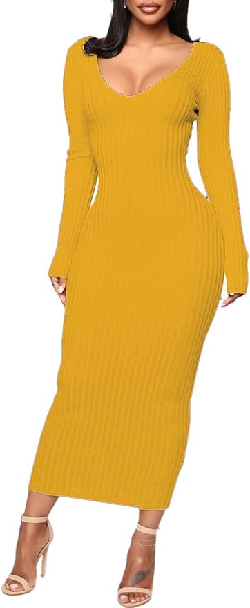 SheKiss Women's Off Shoulder Long Sleeves Bodycon Sweater Dress Sexy Knit Slim Cardigans