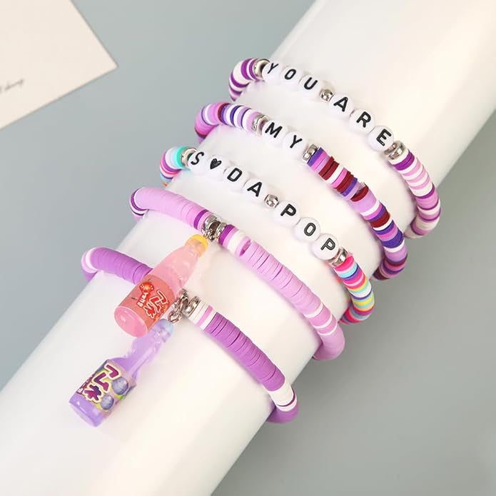 Byqone 5Pcs K-pop Merch Soda Bracelet Birthday Party Friendship BFF Gifts for Fans Decor, Personalized Letter Beads with Soda Bottle Charm