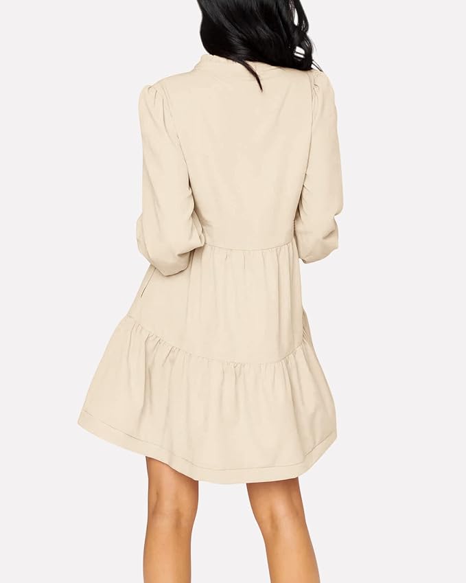 Imily Bela Womens Fall Long Sleeve Tunic Dress Casual V Neck Loose Ruffle Tiered Dress