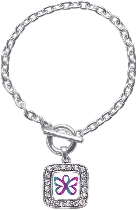 Inspired Silver - Silver Square Charm Toggle Bracelet with Cubic Zirconia Jewelry