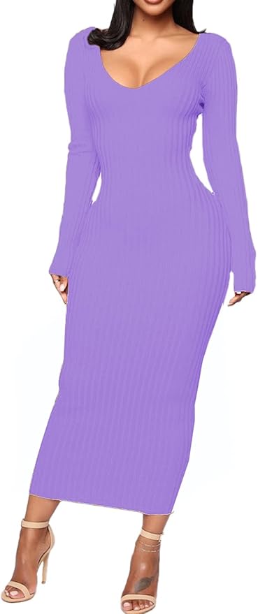 SheKiss Women's Off Shoulder Long Sleeves Bodycon Sweater Dress Sexy Knit Slim Cardigans