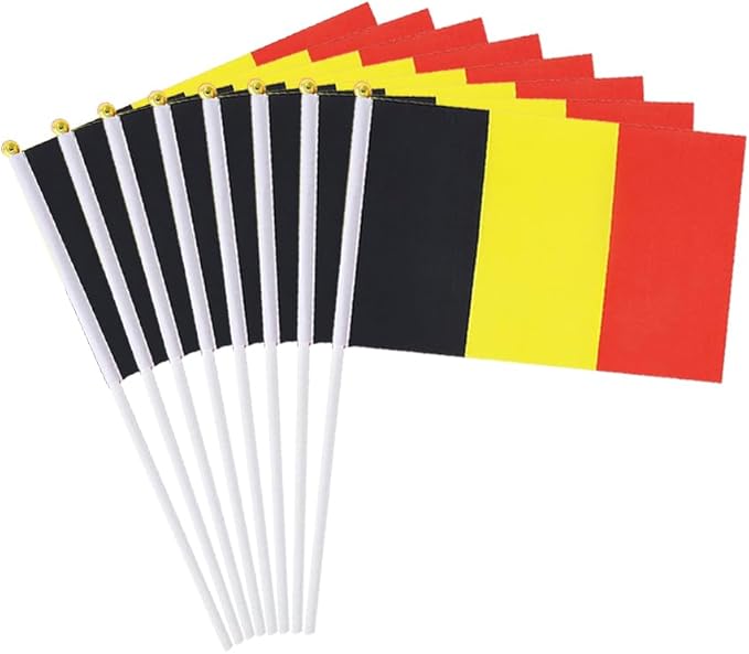 20 Pack Small Belgium Flags on Stick Mini Handheld Belgian Flag for Parades, Independence Day and Patriotic Events 5x8 Inch Durable Weather-Resistant Flags with 12 Inch Sticks(Belgium)