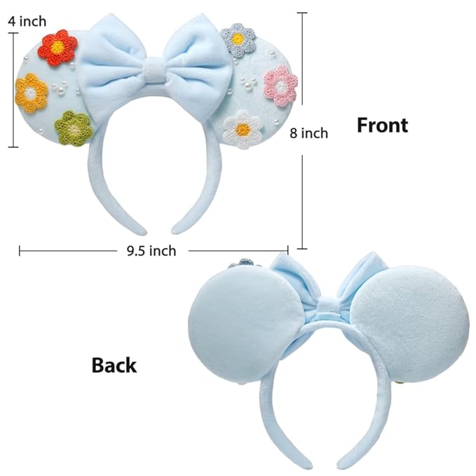 UNSPAZ Mouse Ears Headband, Mouse Ears for Women Girls with Pearl, Park Ears for Trips Birthday Decorations Hair Accessories (Baby Blue)