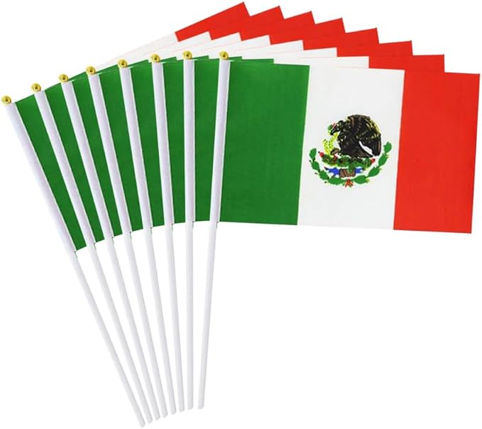 20 Pack Small Mexico Flags on Stick Mini Handheld Mexican Flag for Parades, Independence Day and Patriotic Events 5x8 Inch Durable Weather-Resistant Flags with 12 Inch Sticks(Mexico)