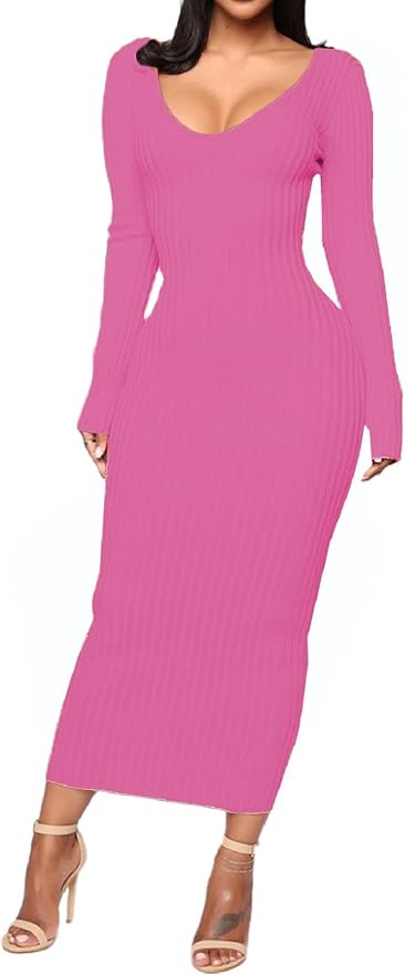 SheKiss Women's Off Shoulder Long Sleeves Bodycon Sweater Dress Sexy Knit Slim Cardigans