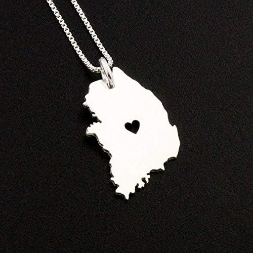 South Korea necklace sterling silver personalized i love Korea necklace with heart comes with Box style chain Korea country charm Necklace