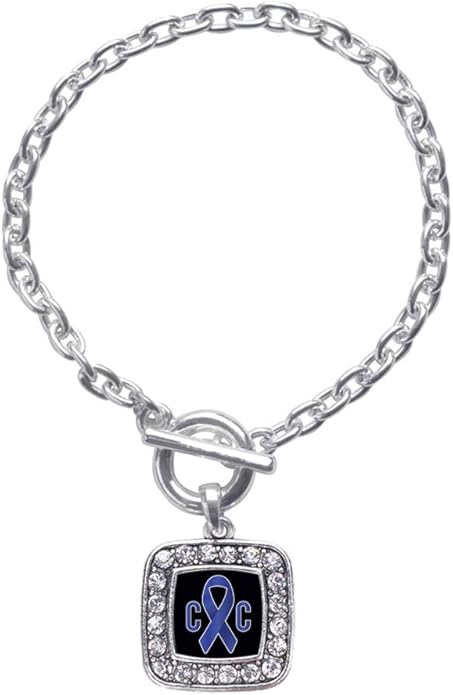 Inspired Silver - Silver Square Charm Toggle Bracelet with Cubic Zirconia Jewelry