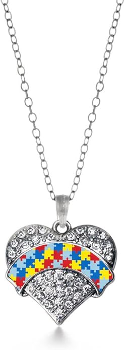 Inspired Silver - Silver Pave Heart Charm 18 Inch Necklace with Cubic Zirconia Jewelry