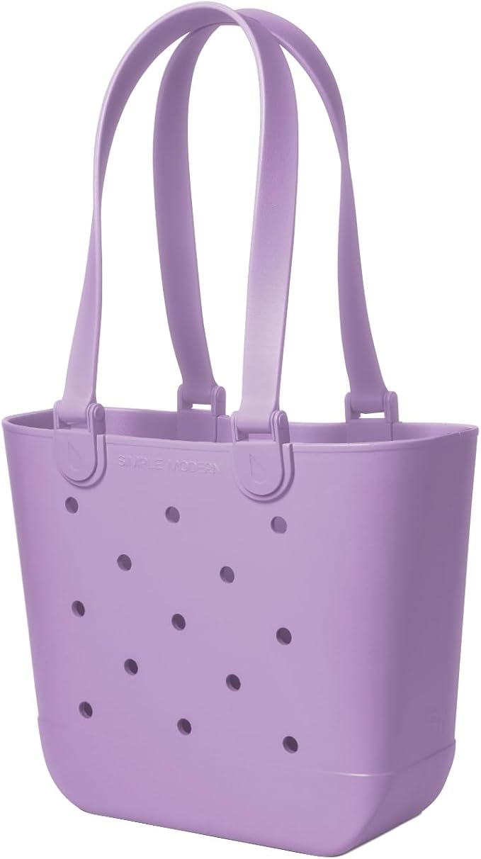 Simple Modern Medium Beach Bag | Waterproof Getaway Rubber Tote with Zipper Pocket for Travel, Pool, Boat, Groceries, Sports | Purple Breeze