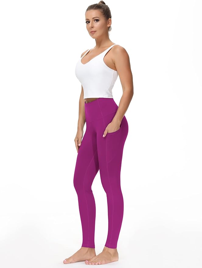 THE GYM PEOPLE Thick High Waist Yoga Pants with Pockets, Tummy Control Workout Running Yoga Leggings for Women