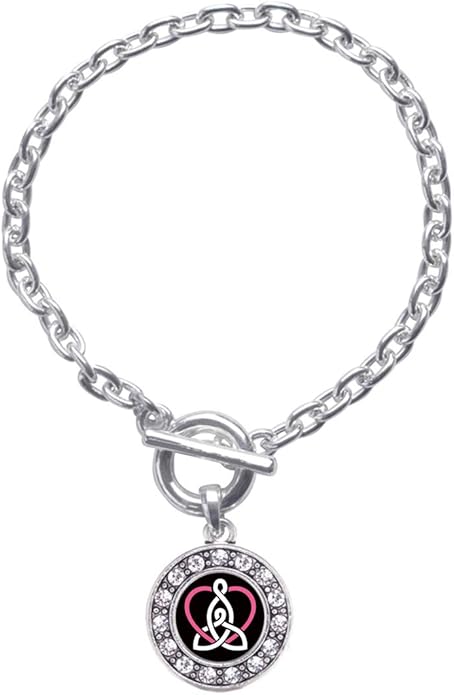 Inspired Silver - Silver Circle Charm Toggle Bracelet with Cubic Zirconia Jewelry
