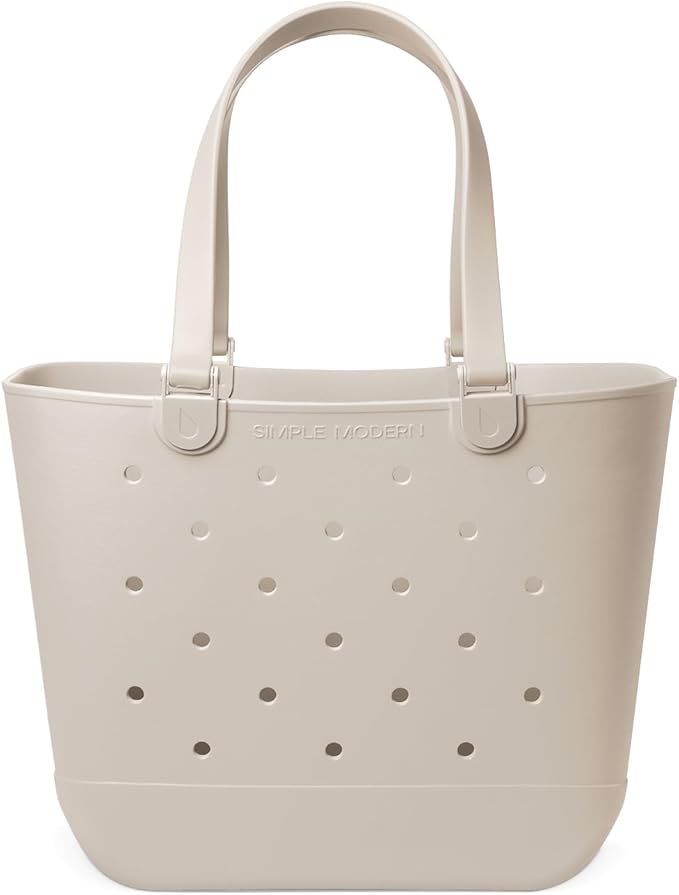 Simple Modern Extra-Large Beach Bag | Waterproof Getaway Rubber Tote with Zipper Pocket for Travel, Pool, Boat, Groceries, Sports | Almond Birch