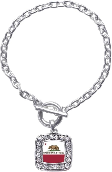 Inspired Silver - Silver Square Charm Toggle Bracelet with Cubic Zirconia Jewelry