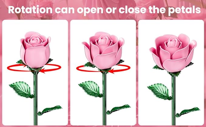 XGSHJ Valentine's Day Gift Pink Rose Bouquet Building Set for Adults Women - 12 Pack Botanical Collection Gift for Christmas Artificial Flowers Botanical Collection Centerpiece Retro Decor
