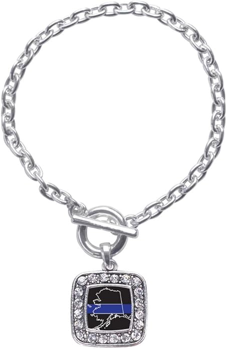 Inspired Silver - Silver Square Charm Toggle Bracelet with Cubic Zirconia Jewelry