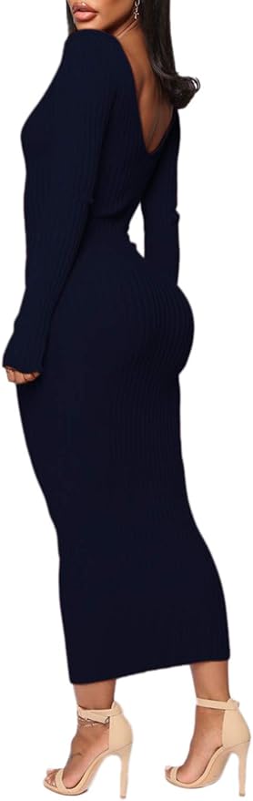 SheKiss Women's Off Shoulder Long Sleeves Bodycon Sweater Dress Sexy Knit Slim Cardigans