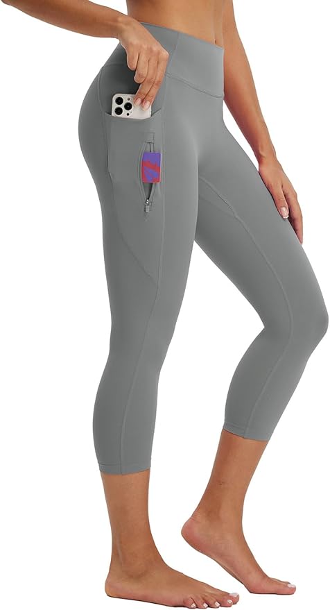 baleaf Women's Capri Leggings with 3 Pockets Tummy Control 21" Inseam Workout Capris Yoga Pants