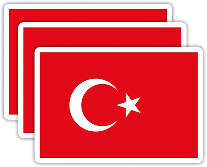 (3PCS) Turkey Flag stickers, Countries Flag Stickers - Waterproof Vinyl Decals For Laptops, Tumblers, Water Bottles, Books, Scrapbooks, Size 3 x 2 Inch