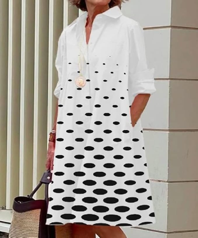 Womens 2025 Long Sleeve Button Down Shirt Summer Dress Casual V Neck Loose Fit Midi Shirt Dresses with Pockets