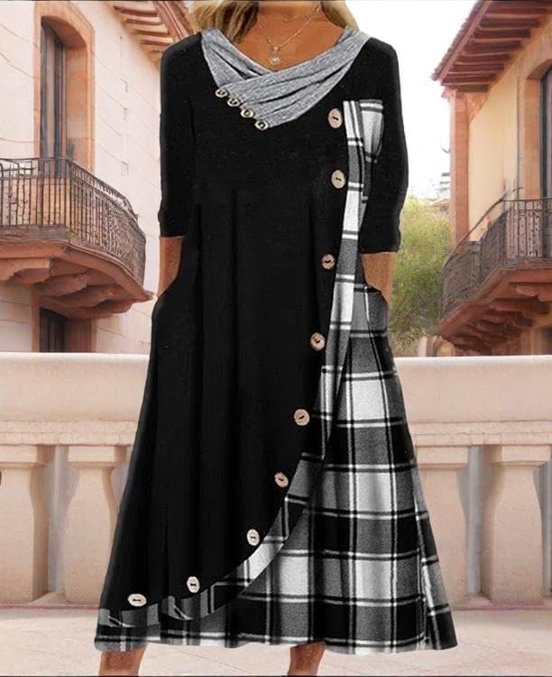 Winter Dresses for Women Wedding Guests Casual Cute Heart Long Sleeve Tiered Maxi Dress with Pockets Plus Size