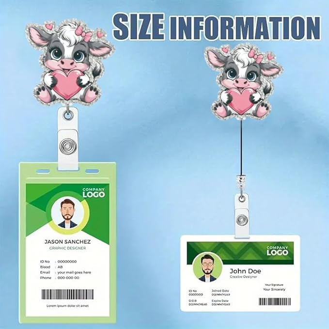 Valentines Cute Cow Badge Reel Holder for Nurse Retractable Badge Reel Holder Name ID Badge Reels with Pink Heart Design Badge Holder with Swivel Alligator Clip for Lover Nurse Doctor