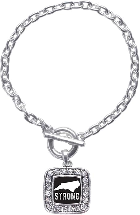 Inspired Silver - Silver Square Charm Toggle Bracelet with Cubic Zirconia Jewelry