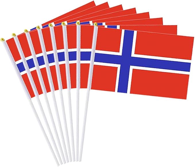 20 Pack Small Norway Flags on Stick Mini Handheld Norwegian Flag for Parades, Independence Day and Patriotic Events 5x8 Inch Durable Weather-Resistant Flags with 12 Inch Sticks(Norway)