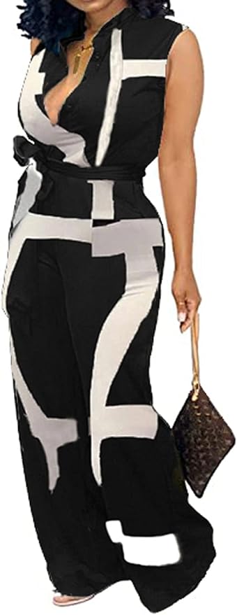 SeNight Women's Jumpsuits Elegant Business Casual Button Down V Neck Long Sleeve Strap Straight Long Pants With Pockets