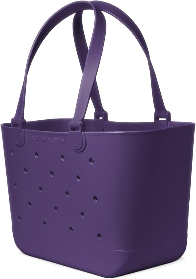 Simple Modern Large Beach Bag | Waterproof Getaway Rubber Tote with Zipper Pocket for Travel, Pool, Boat, Groceries, Sports | English Violet