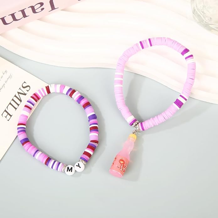 Byqone 5Pcs K-pop Merch Soda Bracelet Birthday Party Friendship BFF Gifts for Fans Decor, Personalized Letter Beads with Soda Bottle Charm