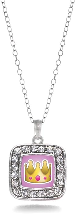Inspired Silver - Silver Square Charm 18 Inch Necklace with Cubic Zirconia Jewelry