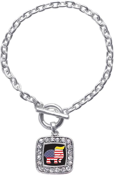Inspired Silver - Silver Square Charm Toggle Bracelet with Cubic Zirconia Jewelry