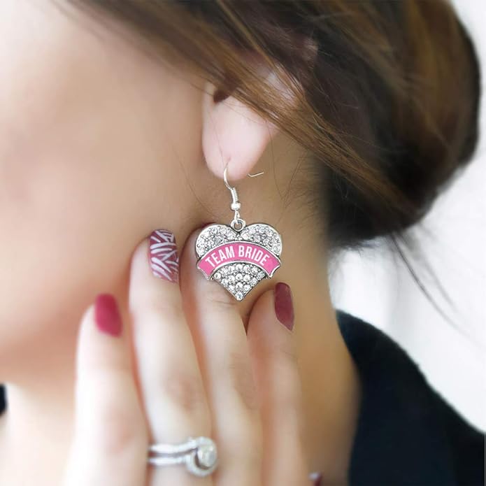 Inspired Silver - Silver Pave Heart Charm French Hook Drop Earrings with Cubic Zirconia Jewelry