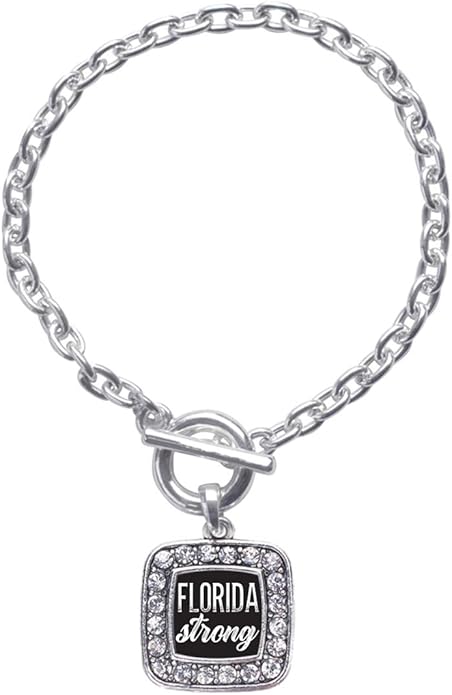 Inspired Silver - Silver Square Charm Toggle Bracelet with Cubic Zirconia Jewelry
