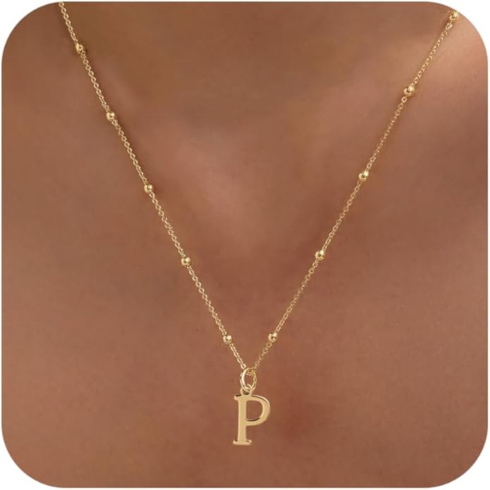 MDIEEL Initial Necklaces for Women Dainty 14k Gold Plated A-Z Letter Pendant Name Necklaces Cute Charm Choker Fashion Accessories Non Tarnish Trendy Jewelry Gift