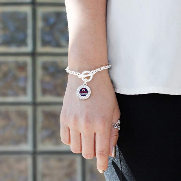Inspired Silver - Silver Circle Charm Toggle Bracelet with Cubic Zirconia Jewelry