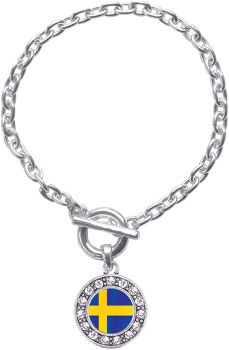 Inspired Silver - Silver Circle Charm Toggle Bracelet with Cubic Zirconia Jewelry