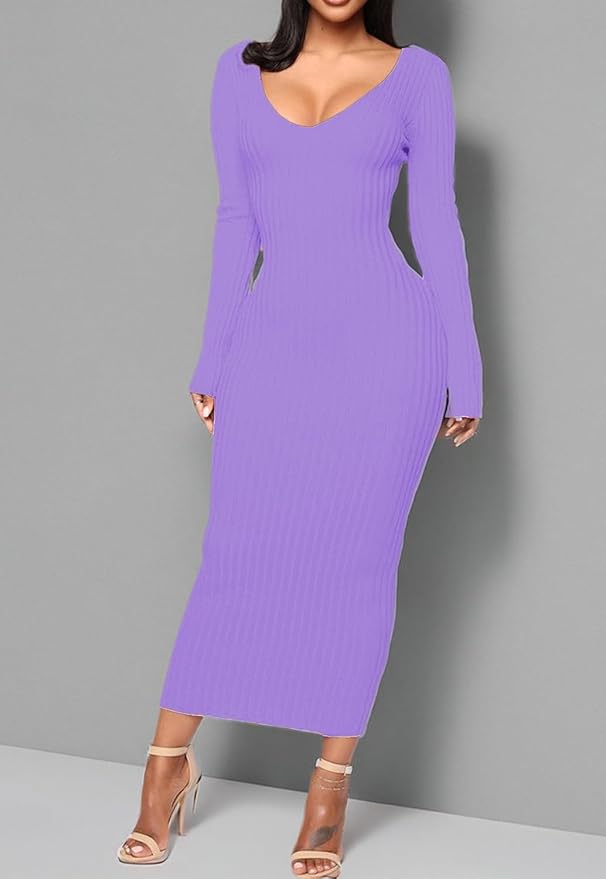 SheKiss Women's Off Shoulder Long Sleeves Bodycon Sweater Dress Sexy Knit Slim Cardigans