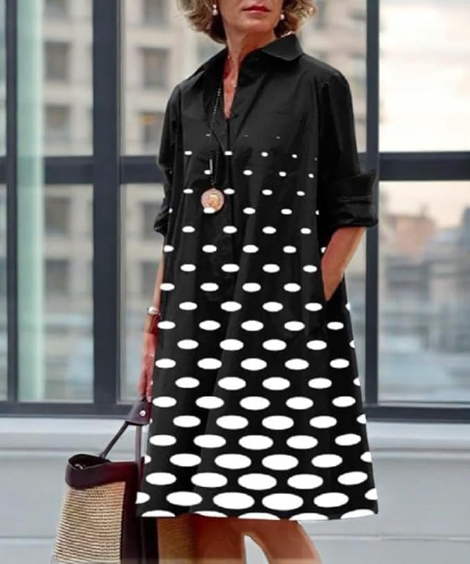 Womens 2025 Long Sleeve Button Down Shirt Summer Dress Casual V Neck Loose Fit Midi Shirt Dresses with Pockets