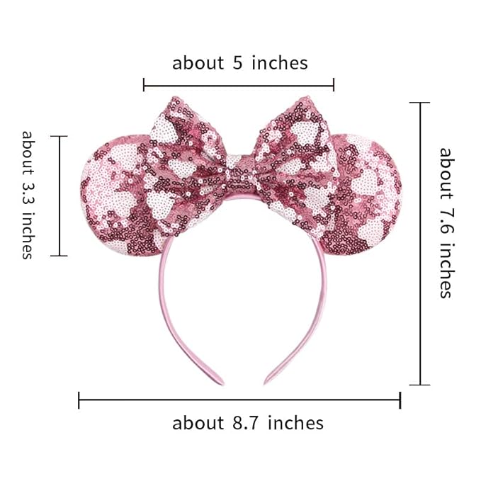 Foeran Mouse Ears Headbands Shiny Bows Mouse Ears Glitter Party Princess Decoration Cosplay Costume for Girls Women (pink heart dots)